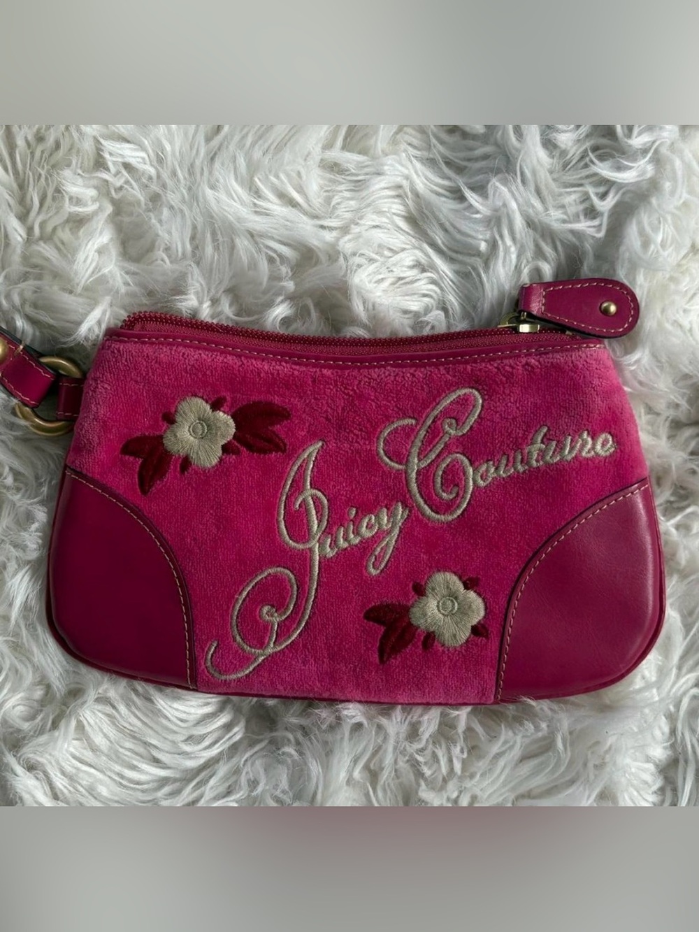Juicy Couture Hot Pink Embroidered Velour Wristlet